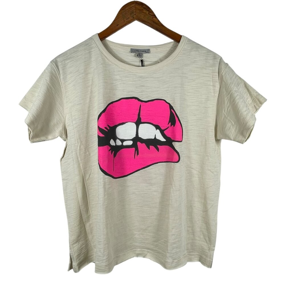 NWT Lisa Todd Love Bites Tee Bluff Pink Lips Graphic Cotton M - Picture 2 of 13